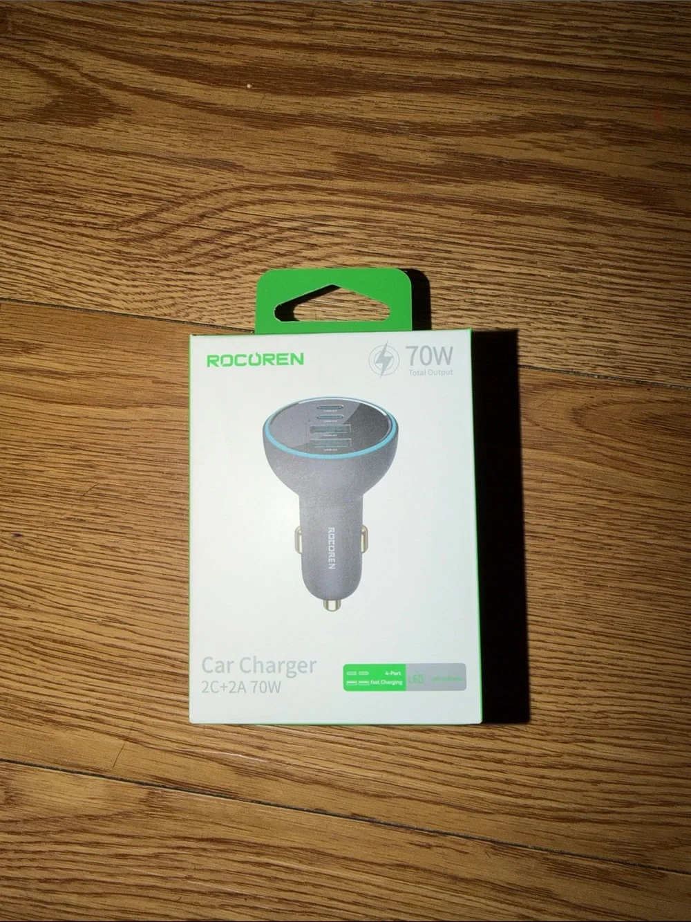 70W Black and Green Dual-Port Car Charger